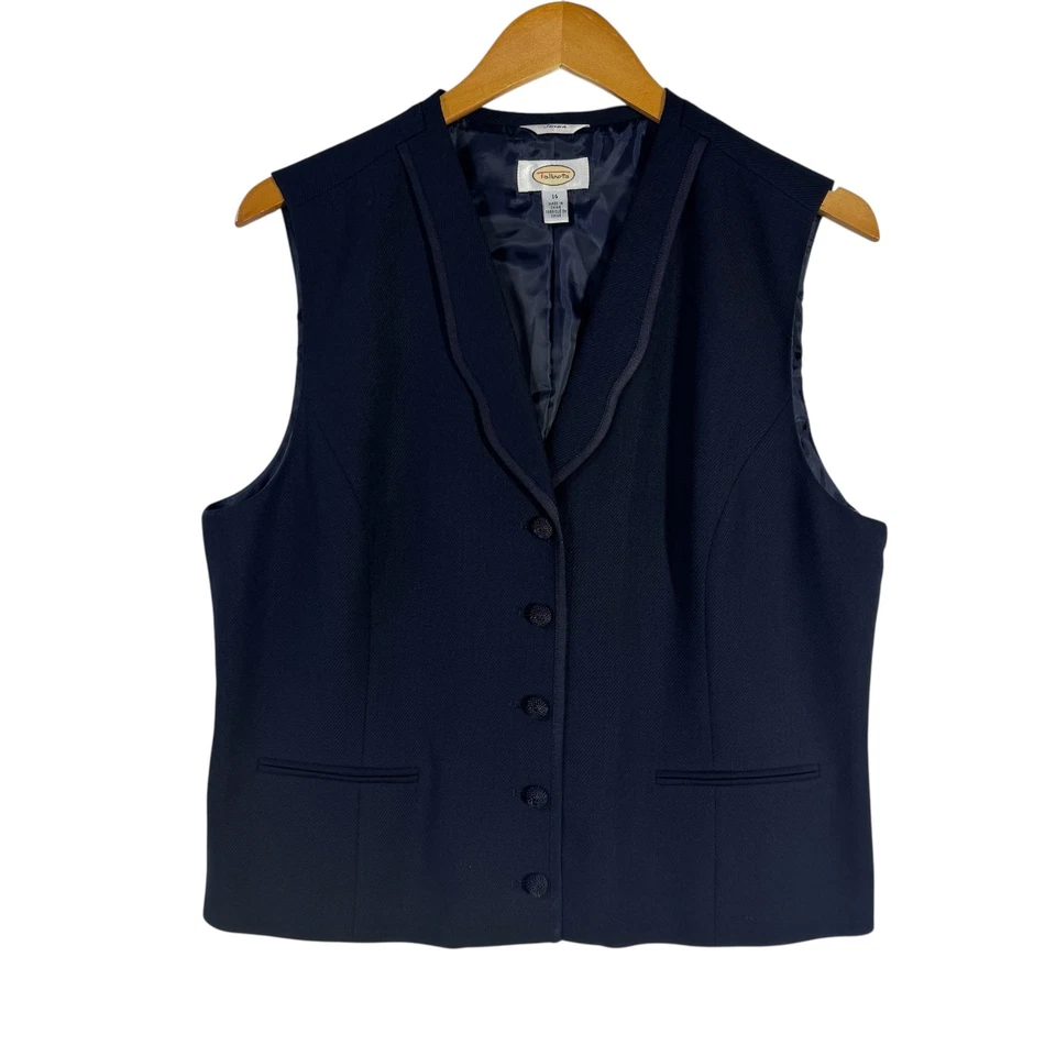 Colete Feminino Talbots 14 Azul Marinho Mistura de Lã Forrado Y2K Smoking Vovó Clássico Atemporal - Imagem 1 de 4