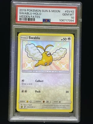 2019 Pokemon Sun & Moon Hidden Fates Shiny Vault SV42 Swablu Holo PSA 10 Gem - Image 1 of 2