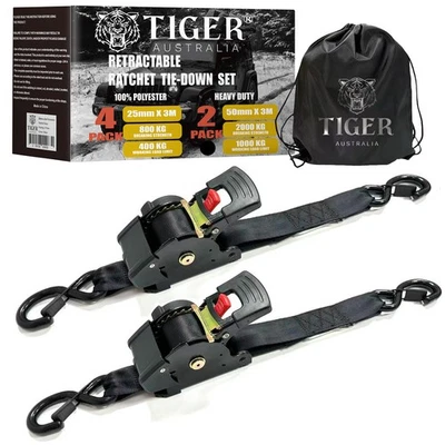 Heavy Duty Retractable Ratchet Strap (2-pack) 50mm x 3m Stainless Steel Spring - image 1 of 4