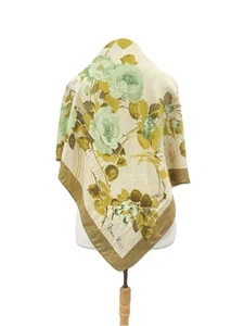 AS2#Nina Ricci Paris Seidentuch Vintage Blumen grün beige elegant Damen Halstuch - Bild 1 von 8
