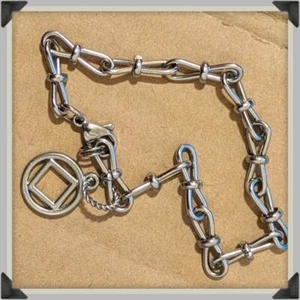 Narcotics Anonymous NA Symbol Charm Bracelet on Stainless Steel Figure 8 Chain  - Picture 1 of 8