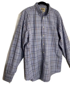 Gold Label Bügelfrei Herren L 100% Baumwolle Knopfleiste Perfect Performance Blau Kariert - Bild 1 von 8