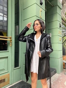 Lederjacke schwarz Damen 100% echtes Lammleder Handarbeit hochwertig mit Kapuze - Bild 1 von 5