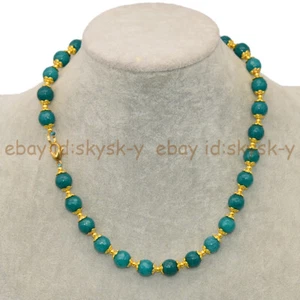 Green Aquamarine 10mm Faceted Round Gemstone Beaded Jewelry Necklace 14-48'' - Picture 1 of 18
