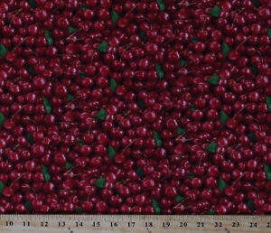Cotton Cherries Cherry Harvest Fruits Food Festival Fabric Print by Yard D473.24
