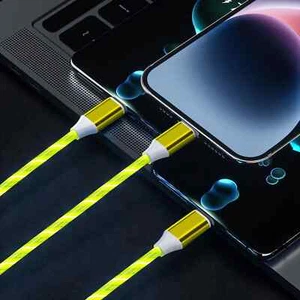 3in1 LED Light Up Fast Charging Charger Cable USB iPhone Android Type C (Yellow) - Picture 1 of 6
