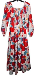 Shein Multicolor Floral Square Neck Long Sleeve Maxi Dress Size XS Smocked Boho - Picture 1 of 9