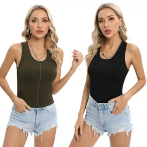 Women's Fashion Tank Top Sleeveless Solid Color Shirt Vest Slim Fit Summer S-2XL - Picture 1 of 14
