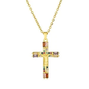 Cross Stainless Steel Necklace Copper inlaid zircon Pendant Men Womens - Picture 1 of 6