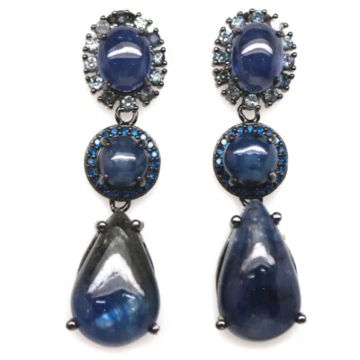 925 Sterlingsilber 10 x 16 Mm. Blauer Saphir & Cubic Zirkonia Ohrringe - Bild 1 von 4