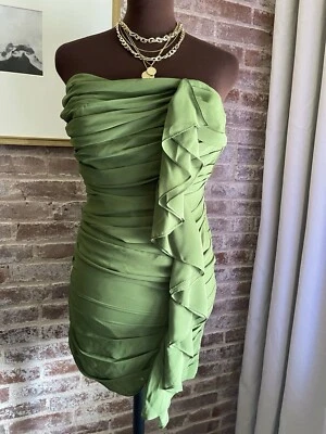 Guess Green Strapless Drape Pleated Chiffon Cocktail Mini Party Dress Size 6 - Image 1 of 4