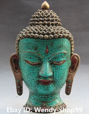  15" Budismo Chino Bronce Turquesa Sakyamuni Tathagata Buda Máscara de Mago Foto 1 de 4