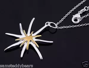 925 Sterling Silver StarBurstPendant with Snake Chain Necklace - FREE SHIPPING - Picture 1 of 4