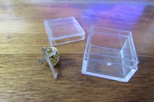 VINTAGE 3/4" long goldtone cross broach brooch hat tac pin in plastic case - Picture 1 of 4