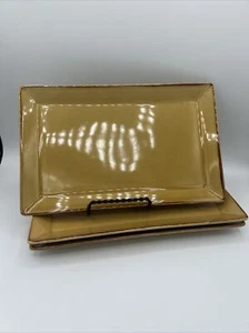 Set Of 3 Pottery Barn ASIAN SQUARE Gold/Amber Sushi Platters - Picture 1 of 9