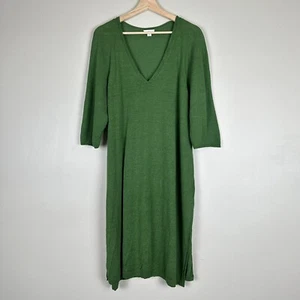 J Jill Dress Women 2X Green Pullover Linen Blend 3/4 Raglan Sleeves Side Slits - Picture 1 of 16