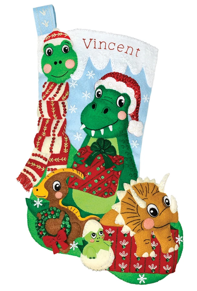Dino Christmas Felt Christmas Stocking Kit by MerryStockings