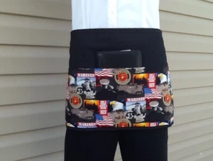 Black Marines￼ Patriotic server waitress waist apron 3 pocket restaurant Cafe - Picture 1 of 3