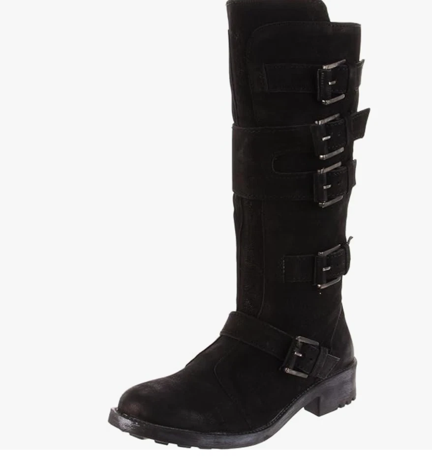 Bota hasta la rodilla de gamuza negra alta MIA Aleshia con hebillas cremallera motociclista talla 8,5 Foto 1 de 4