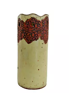 Handmade Brown & Beige 8.25” Tall Cylinder Art Studio Pottery Vase - Picture 1 of 7