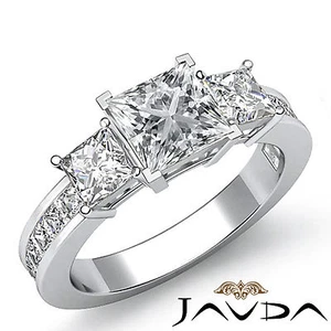 3 Stone Princess Prong Channel Set Diamond Engagement Ring GIA H Color VS2 2.1Ct - Picture 1 of 5