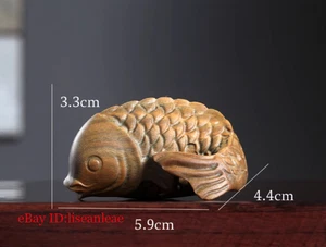 5.9*4.4*3.3cm Hand Carved Green Sandalwood Netsuke: Koi Fish Turned Dragon 鱼跃龙门 - Picture 1 of 6