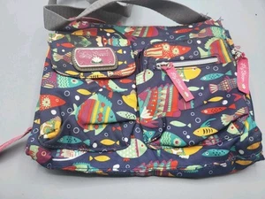 Lilly Bloom Fish Multicolored Crossbody Handbag 24" Adj Strap 4 Zippered Pockets - Picture 1 of 5