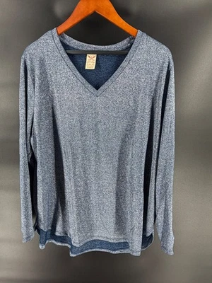 Faded Glory Women's Blue V Neck Silver Metallic Top Plus Size 2X Party Holiday - Image 1 of 4