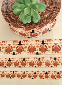 5/8, 7/8 & 1.5" (1 YD) Turkey Grosgrain Ribbon Thanksgiving Pilgrim Hat - Picture 1 of 1