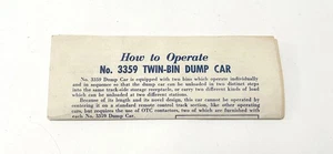 Hoja de instrucciones de coche de volteo doble operativo Lionel 3359 de posguerra 1955 - Imagen 1 de 5