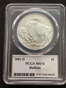 2001-D MS70 Buffalo Commemorative Silver Dollar PCGS, Rare Label - Picture 1 of 4