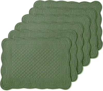 MABOZOO 100% Cotton Quilted Placemats Set of 6,Washable 13x18, Olive Green  - Image 1 of 4