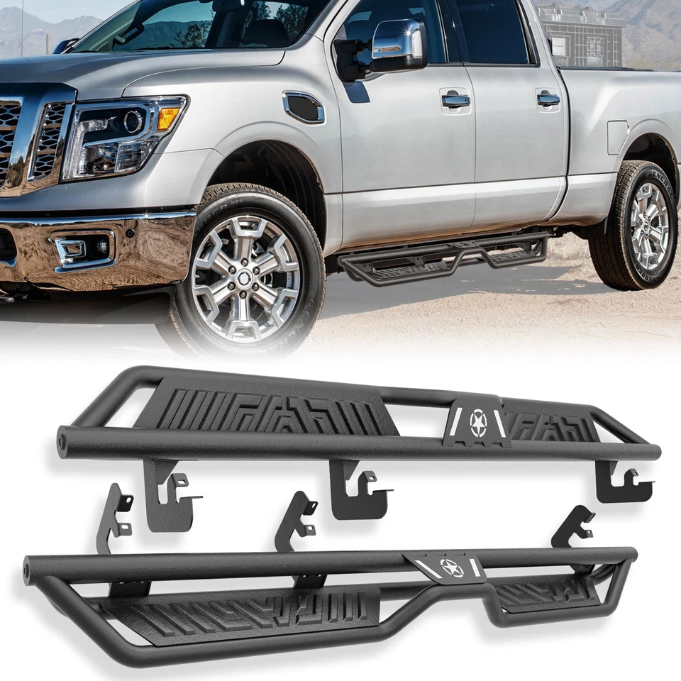 Running Boards 2-Stair For 2004-2025 Nissan Titan & 2016-2025 Titan XD CrewCab Foto 1 de 4