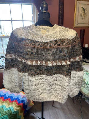 Increíble Lauren Hansen vintage tejida a mano años 80 en crema y marrón claro talla M Foto 1 de 4