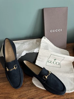 GUCCI 1953 Horsebit Navy Suede Loafers Sz 36/UK3 Authentic vintage Never Worn - Image 1 of 4
