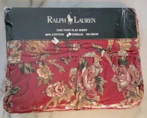 NOS Vintage Polo Ralph Lauren "Danielle"  Flat Sheet - Red - Twin [#867] - Picture 1 of 3