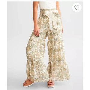 Miss Me Floral Wide Leg Pant sage green Gr. M bohemian festival flare leg - Bild 1 von 8