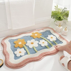 Cute Flower Bath Mat, Non Slip Water 1'8" x 2'8" (Rectangular), Pink - Picture 1 of 7