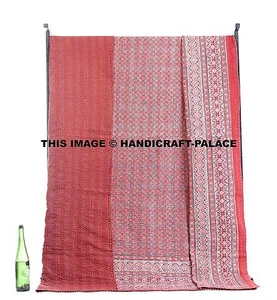 Indian Handmade Kantha Quilt Cover Decor Floral Print Queen Size Throw Bed Cover - Picture 1 of 4