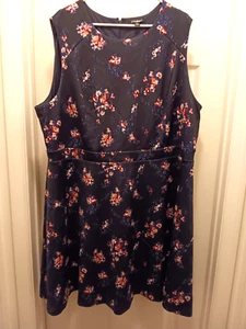 Roz & Ali Dress Women Sz 24 Plus Navy Floral Midi Sleeveless Lined Round Neck - Picture 1 of 6
