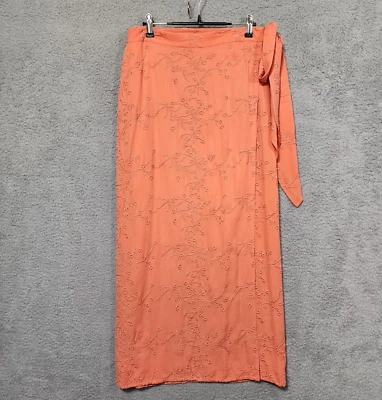 Doncaster Silk Wrap Skirt Coral Size 10 Embroidered Summer Dressy - Image 1 of 4