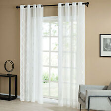 2PC Geometric Embroidery Voile Sheer Bedroom Curtain with Eyelet