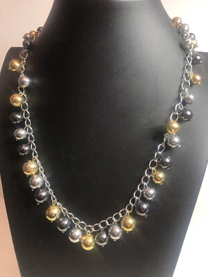 3791 TALBOTS Tri-Tono Colgante Bola Cuentas Collar Dorado, Plateado 18-21" Foto 1 de 2