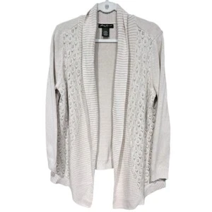 Eddie Bauer XL Cream Linen Blend Open Front Scallop Knit Cardigan - Picture 1 of 4