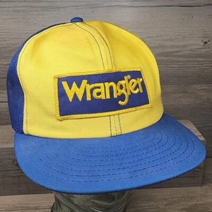 Vtg Wrangler Supercross NASCAR 1980's Cap Hat Motocross Mesh Trucker Blue Yellow - Picture 1 of 11