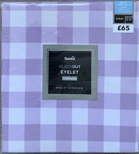 Dunelm Ansley Purple Gingham Blackout Eyelet Curtains -66"x54", 66"x72", 66"x90" - Picture 1 of 13
