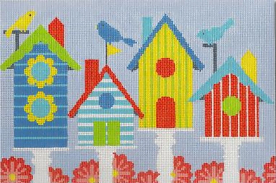 Needlepoint Handpainted CBK Birdhouses 12x8 - Image 1 of 1