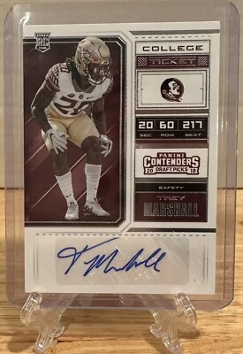 Trey Marshall 252 2018 Panini Contenders Draft Picks Rookie RC Autograph  - Image 1 of 2