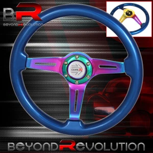 Universal Deep Dish Blue Neo Chrome Center Steering Wheel Frame Type-R Button - Picture 1 of 4