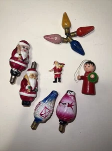 Lot Of Vintage Christmas Milk Glass Figural Light Bulbs - Santas, Lanterns, Etc - Picture 1 of 9